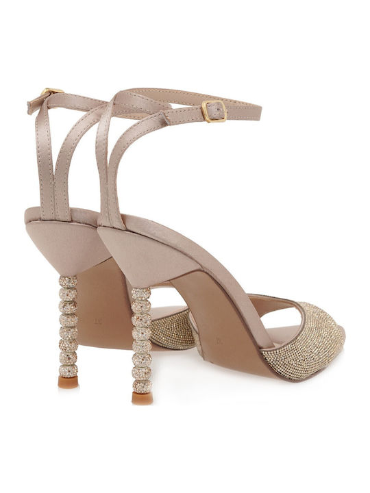 Fabric Sandals with Strass Gold