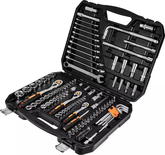 Neo Tools Set de chei tubulare și clichet 1\4" & 3\8" & 1\2" 126buc