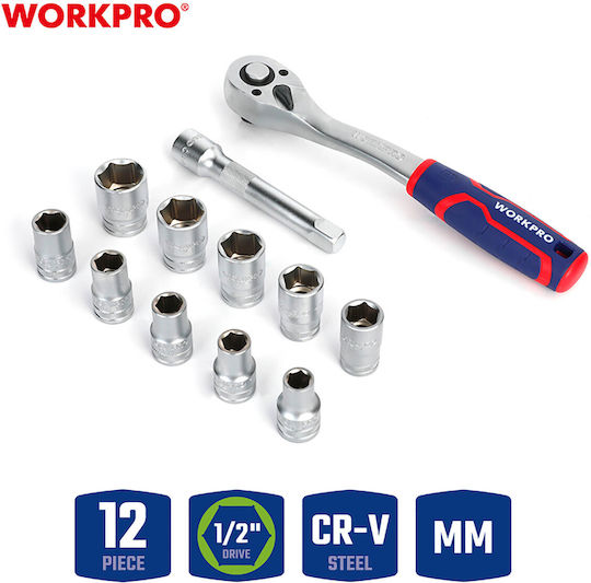 WorkPro Ратчетни и гнездови гарнитури 1\2" 12бр