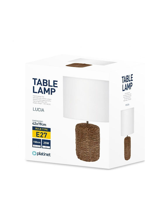 Platinet Table Lamp for Socket E27 with White Shade and Brown Base