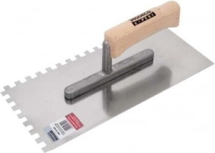 Modeco Spatulă Pieptene 280x130x8mm Spatula Inox Danturată 130mm cu Mâner de Lemn MN-73-408