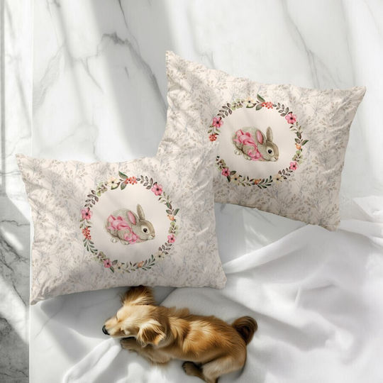 Set 2 Easter Pillowcases Bunnies Wreath 50x70cm Cena
