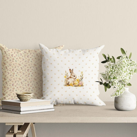 Pernă Decorativă din Bumbac Motive de Paște 45x45cm Iepurași Ginny Fluturi