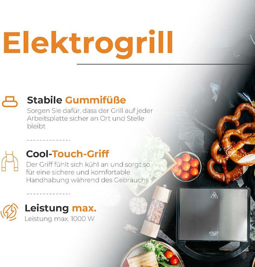 Adler Tabletop Electric Grill Ribbed Plate 750W 22cmx12.5cmcm