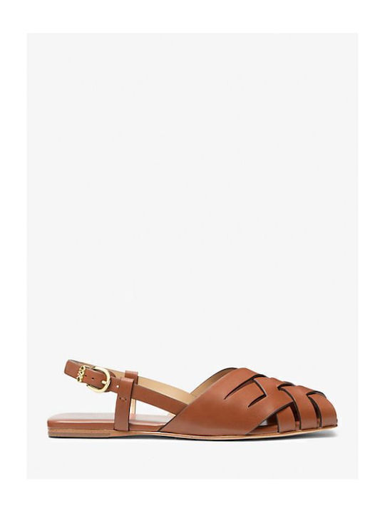 Irene Leather Women's Flat Sandals in Beige Color