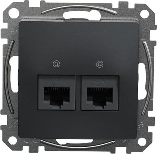Schneider Electric Sedna Διπλός Μηχανισμός Πρίζας Δικτύου RJ45 Τύπου Cat5e σε Μαύρο Χρώμα SDD114452