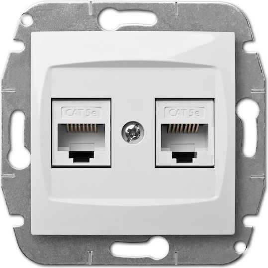 Elektro Plast Διπλή Εξωτερική Πρίζα Δικτύου RJ45 Τύπου Cat5 σε Λευκό Χρώμα 1749-10