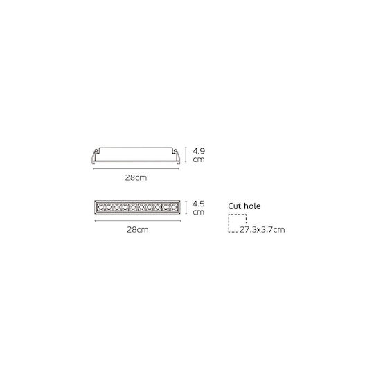 VK Lighting Commercial Linear Recessed LED Ceiling Light Warm White IP20 L28xD4.9xH4.5cm