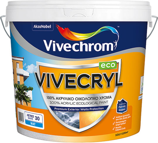 Vivechrom Vivecryl Eco Base TR Plastic Acrilyc Ecological Paint for Exterior Use White 10lt