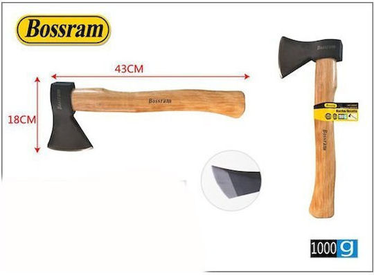 Bossram BOS-626445 Τσεκούρι Μήκους 43cm και Βάρους 1kg με Ξύλινη Λαβή