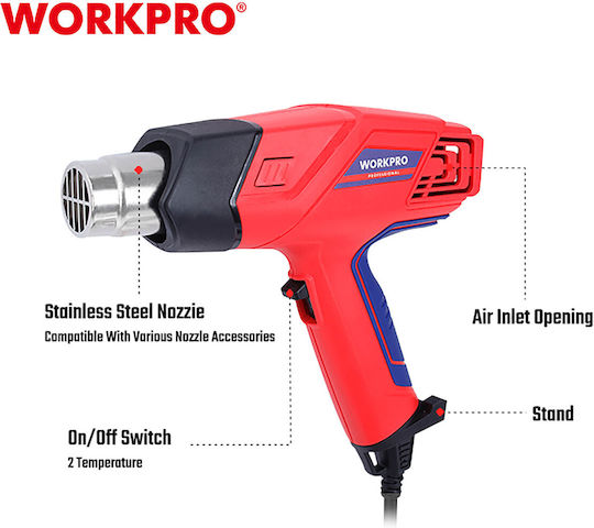 WorkPro WP474000CE Πιστόλι Θερμού Αέρα 2000W με Ρύθμιση Θερμοκρασίας εως και 400°C