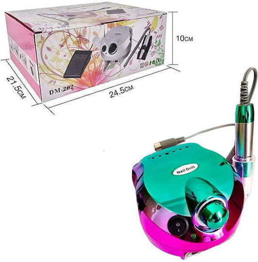 DM-202 Nail Drill Power 30W Green with Pedal with 20000 Rotations per Minute Green Pink