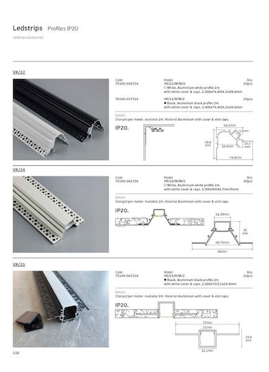 VK Lighting Προφίλ Αλουμινίου Ταινίας LED 200εκ.