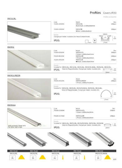 VK Lighting Алуминиев Профил за LED Лента 200x1.6x0.4см.