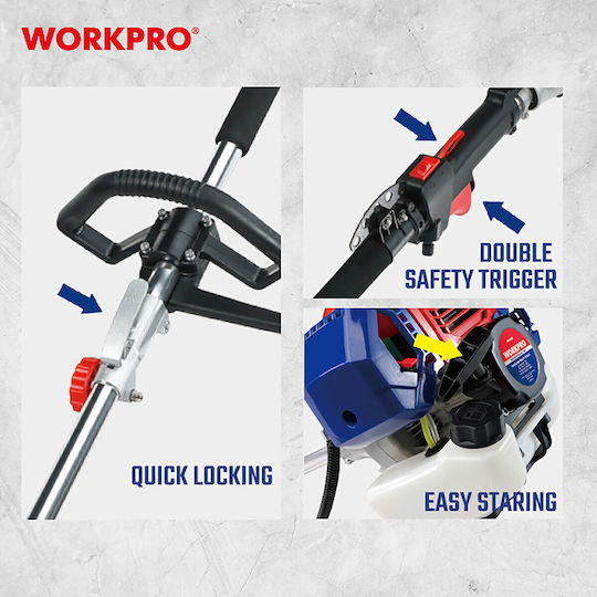 WorkPro WP424008 Gasoline Garden Multi Tool 4 in 1 Pole Saw Lawnmower Hedge Trimmer Attachment Extension