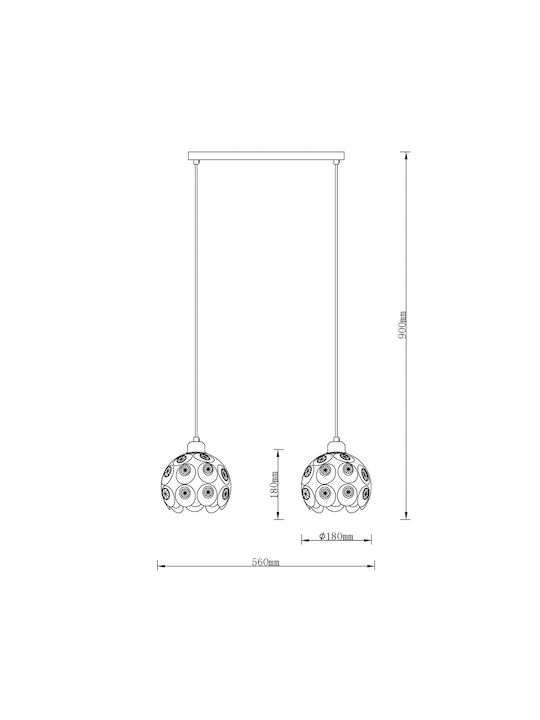 Agora Lighting Adjustable Pendant Light Florence Glam Rail with Socket E27 56x56x90cm