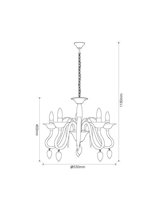 Agora Lighting Kronleuchter 5xE14 Ø56cm mit Kerzen Murano 66802-5CL