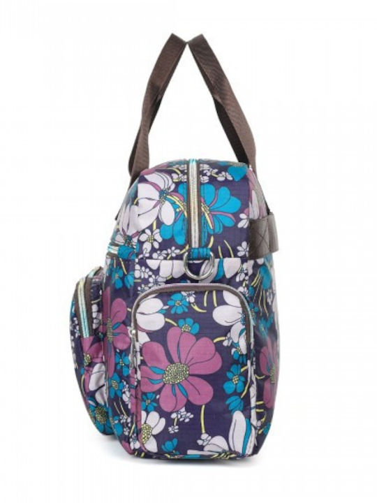 Miss Lulu Large Capacity Travel Bag 40 Cm 11.5 Cm 28 Cmwith Multiple Zippered Pockets Flower Print Perfect Daily Use Navy