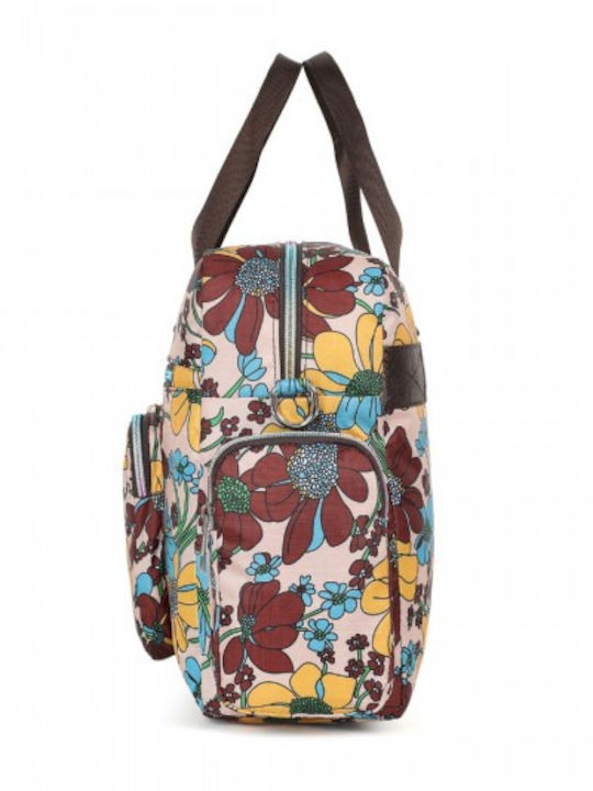 Miss Lulu Large Capacity Travel Bag 40 Cm 11.5 Cm 28 Cm Multiple Zippered Pockets Flower Print Perfect Daily Use Khaki