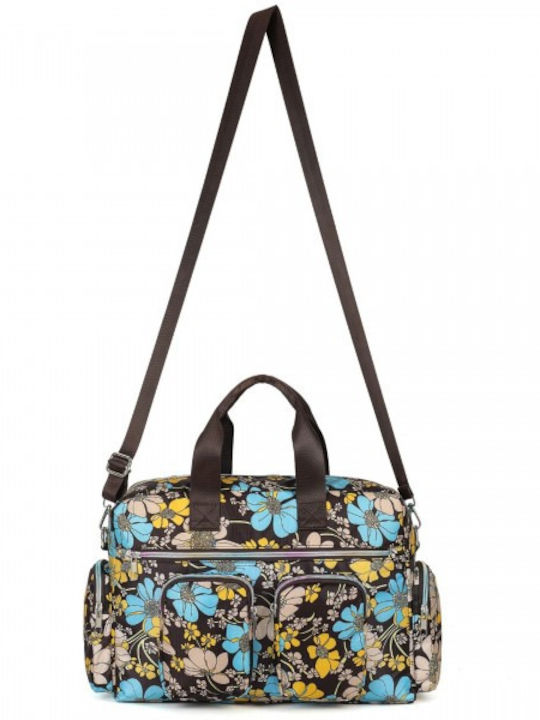 Miss Lulu Large Capacity Travel Bag 40 Cm 11.5 Cm 28 Cmwith Multiple Zippered Pockets Flower Print Perfect Daily Use Brown