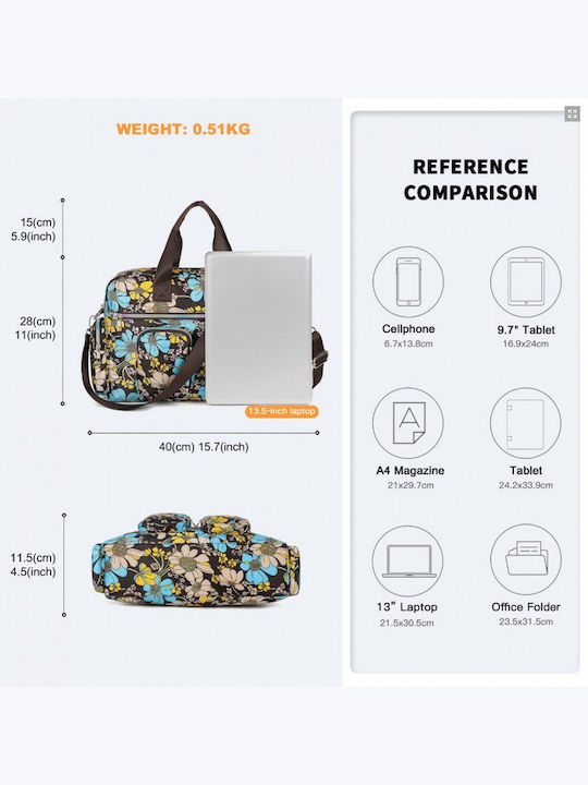 Miss Lulu Large Capacity Travel Bag 40 Cm 11.5 Cm 28 Cmwith Multiple Zippered Pockets Flower Print Perfect Daily Use Brown