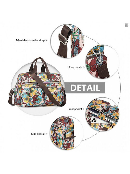Miss Lulu Large Capacity Travel Bag 40 Cm 11.5 Cm 28 Cm Multiple Zippered Pockets Flower Print Perfect Daily Use Khaki