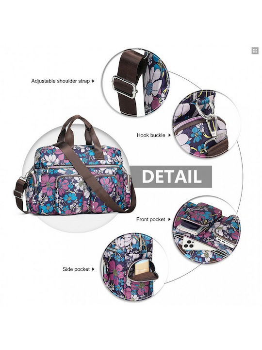 Miss Lulu Large Capacity Travel Bag 40 Cm 11.5 Cm 28 Cmwith Multiple Zippered Pockets Flower Print Perfect Daily Use Navy