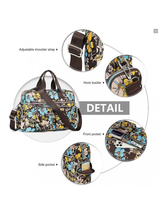 Miss Lulu Large Capacity Travel Bag 40 Cm 11.5 Cm 28 Cmwith Multiple Zippered Pockets Flower Print Perfect Daily Use Brown
