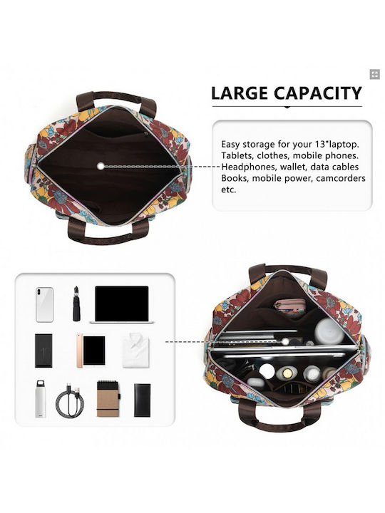 Miss Lulu Large Capacity Travel Bag 40 Cm 11.5 Cm 28 Cm Multiple Zippered Pockets Flower Print Perfect Daily Use Khaki