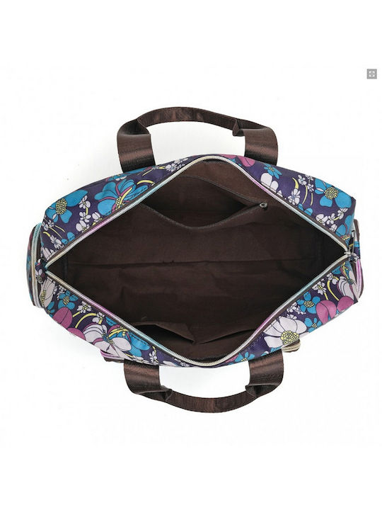 Miss Lulu Large Capacity Travel Bag 40 Cm 11.5 Cm 28 Cmwith Multiple Zippered Pockets Flower Print Perfect Daily Use Navy