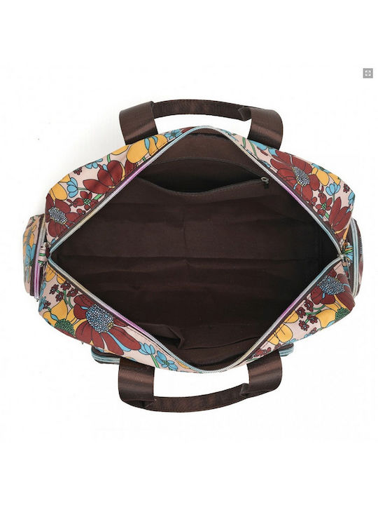 Miss Lulu Large Capacity Travel Bag 40 Cm 11.5 Cm 28 Cm Multiple Zippered Pockets Flower Print Perfect Daily Use Khaki