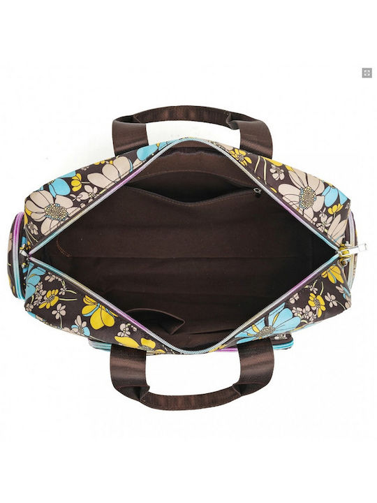 Miss Lulu Large Capacity Travel Bag 40 Cm 11.5 Cm 28 Cmwith Multiple Zippered Pockets Flower Print Perfect Daily Use Brown