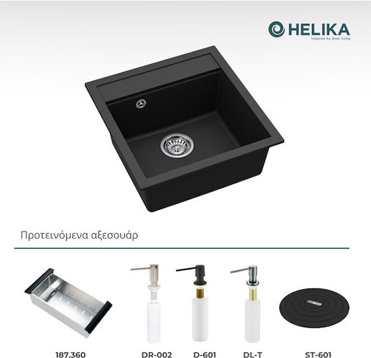 Tesa SQT100 Drop-In Küchenspüle aus Flüssigem Granit M49xB51cm Schwarze