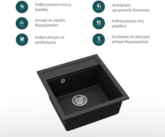 Tesa SQT100 Drop-In Küchenspüle aus Flüssigem Granit M49xB51cm Schwarze