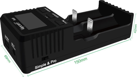 Vapcell SU2 Φορτιστής 2 Μπαταριών Li-ion/Ni-Cd/Ni-MH Μεγέθους AA/AAA/16340/26650/14500