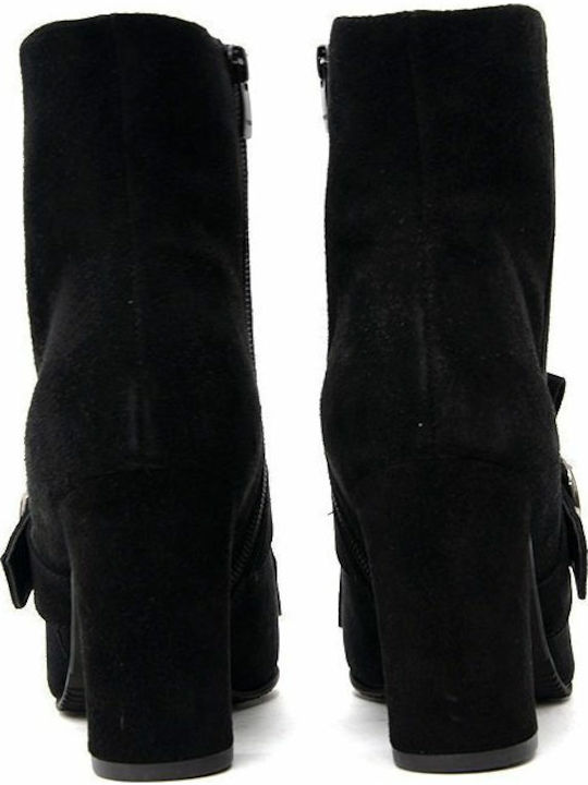 Suede Women's Ankle Boots with High Heel Black