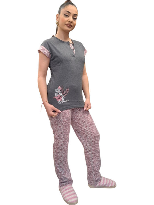 Remix Sommer Damen Pyjama-Set Grey/Pink