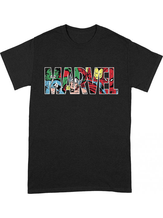 PCMerch Marvel Logo Character Fill Retro T-shirt Μαύρο Βαμβακερό