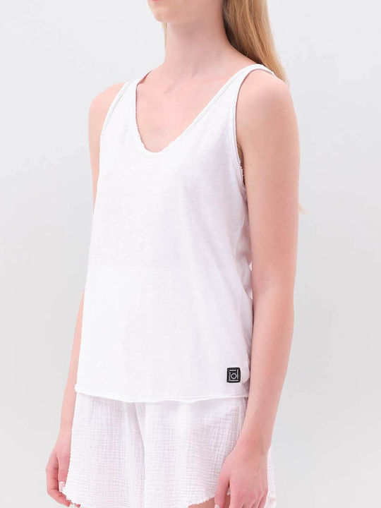 Summer Women's Cotton Blouse Sleeveless White