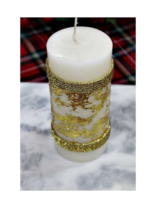 Scented Candle 6.5 X 15 Cm Gold Cord Gold Leaves