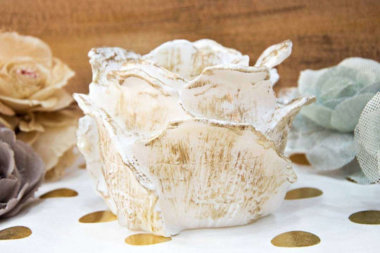 White Gold Rose Tealight Holder 12x14cm