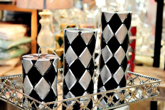 Lumânare Rhombus Negru Argintiu Sculptată 7.5*10