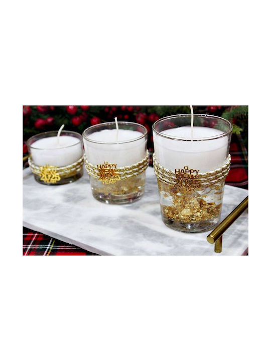 Scented Candle Glass Ø9 X 12.1 Cm Gel Decoration Gold Leaves