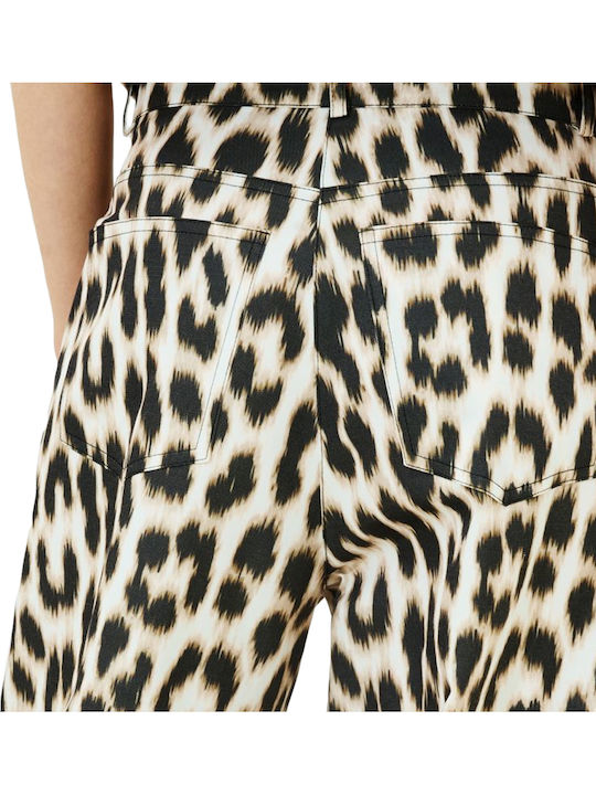 Women's High-waisted Fabric Trousers Leopard Ecru, Black, Beige