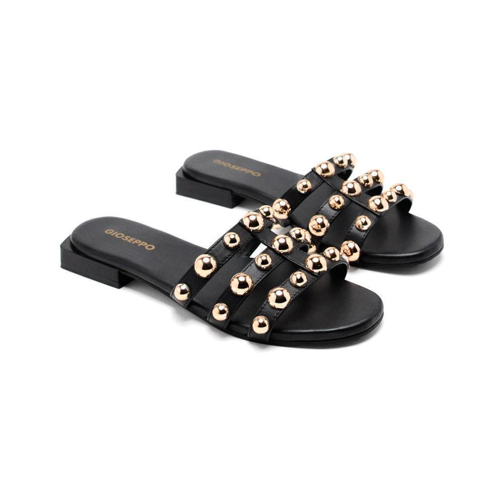 Gioseppo Leather Women's Flat Sandals in Black Color 75413
