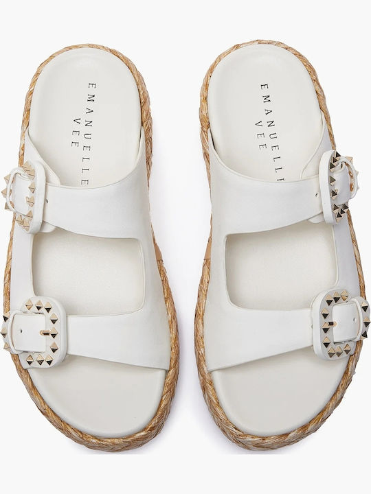 Leather Women's Flat Sandals White