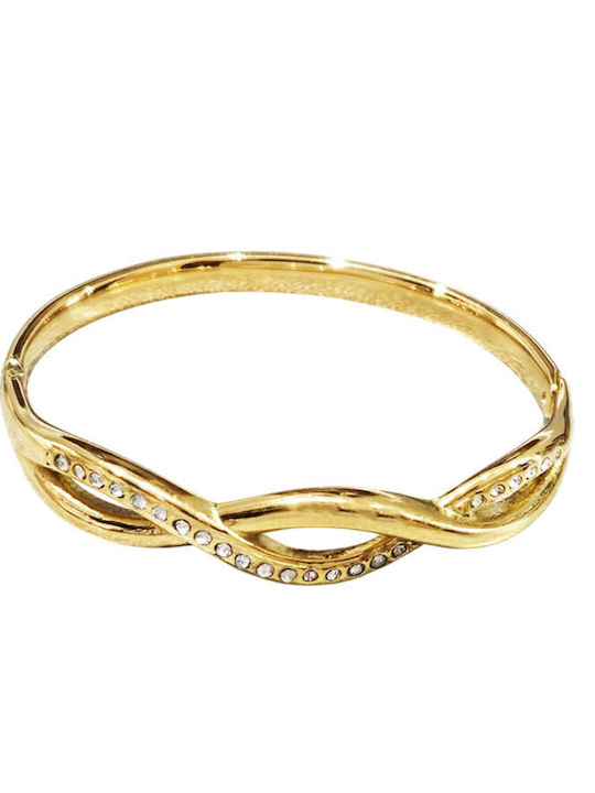 Women's Bracelet Handcuffs Stainless Steel Gold Plated with Zircon 6.5cm
