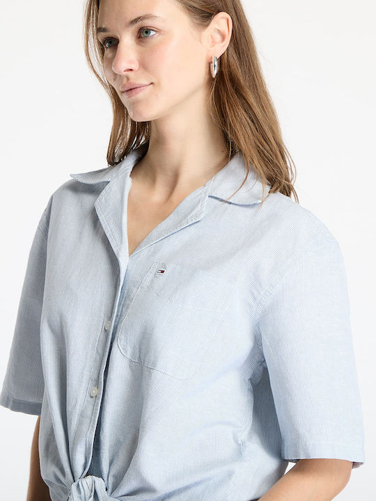 Tommy Jeans Crop Linen Shortsleeve Shirt Blue