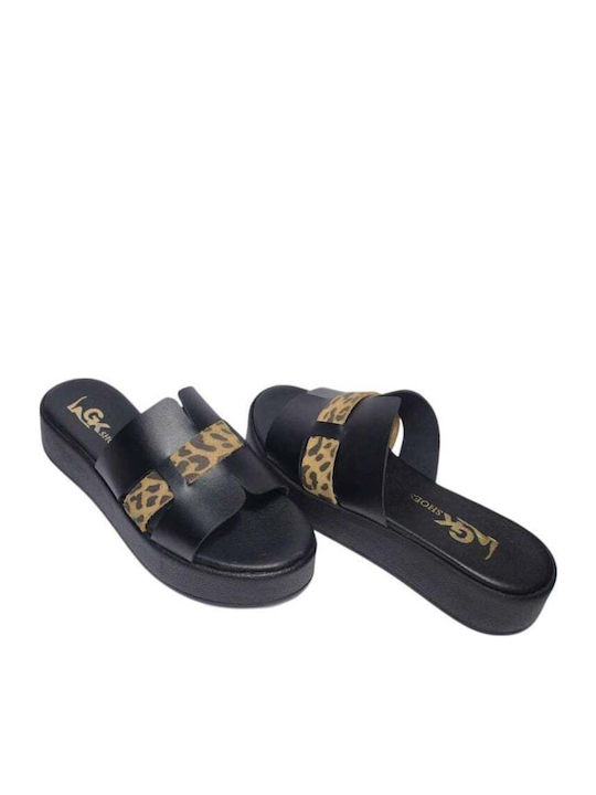 Leather Women's Flat Sandals in Black Color