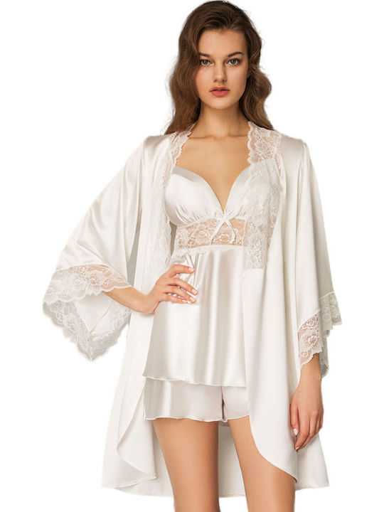 Milena by Paris Καλοκαιρινό Σατέν Νυφικό Babydoll Λευκό